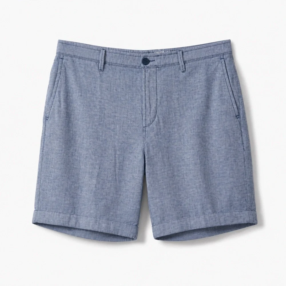 Tommy Bahama Mens 36 Blue Linen Blend Chambray Shorts Flat Front Resort Casual
